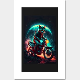 Cyber Cat Riding Dirt Bike Posters and Art